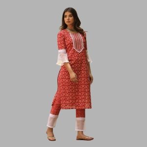 Red Printed Cotton Kurta